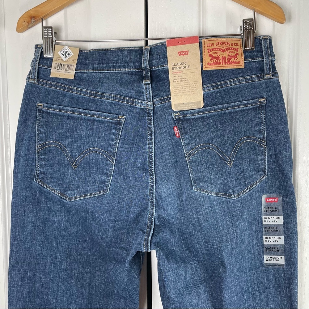Levi's Classic Straight Jeans Women’s 10 Blue (W30 L30) Mid Rise Hypersoft Denim - Picture 5 of 14